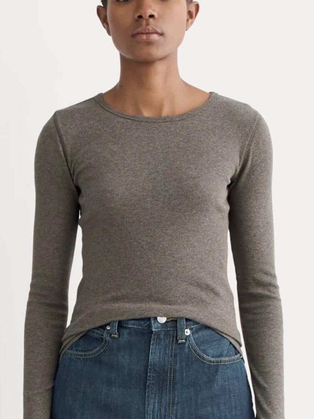 Everlane The Luxe Rib Long Sleeve Crew Tee in heather fatigue Size XXS